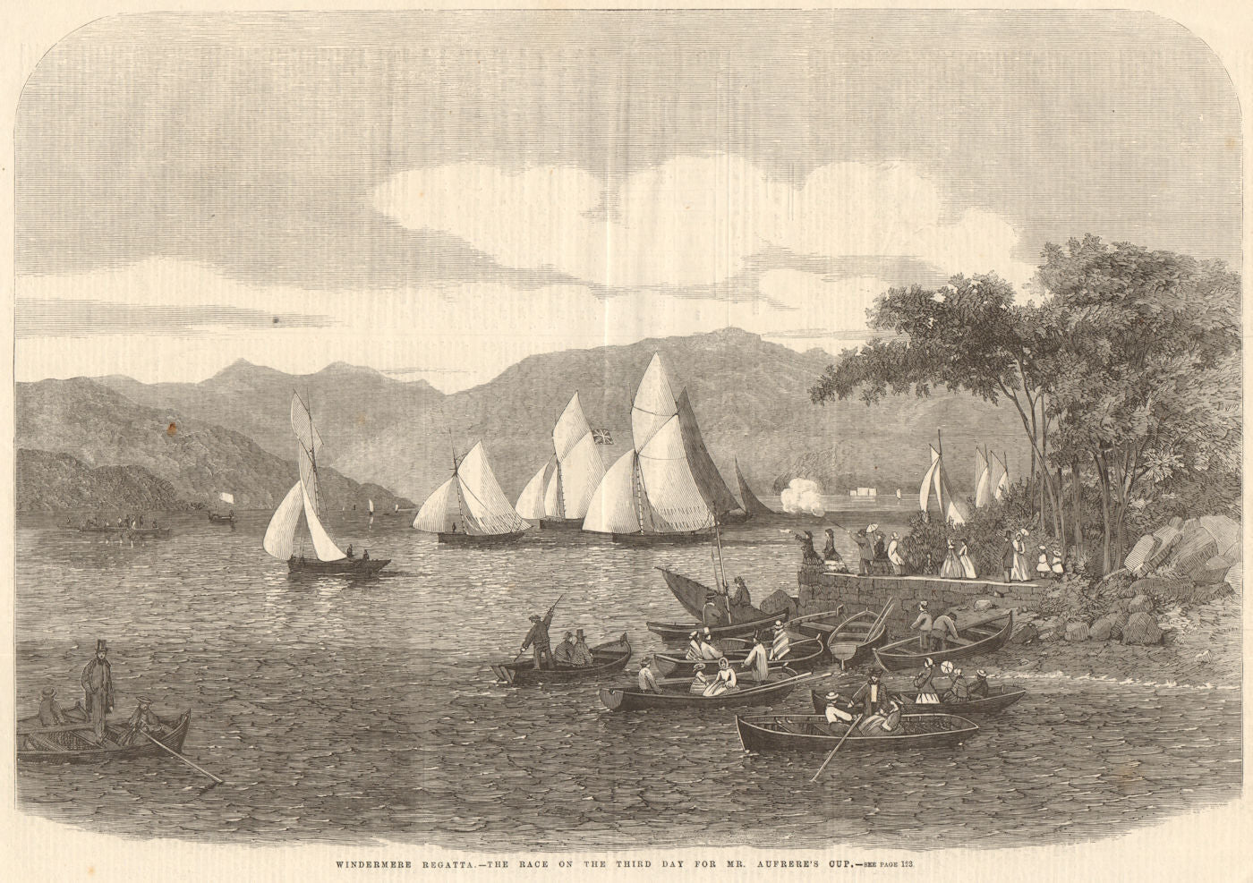 Windermere Regatta. The race on the 3rd day for Mr. Aufrere's Cup. Cumbria 1859